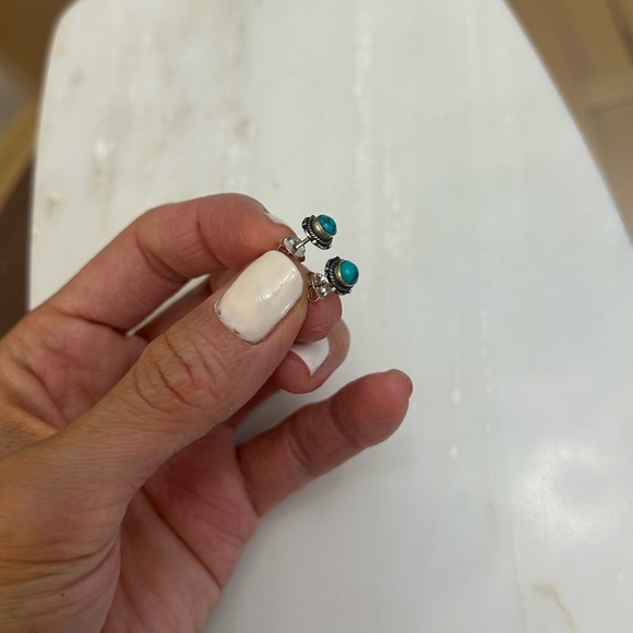925 Sterling Silver Jewelry - Turquoise Stone 925 Sterling Silver Stud Earrings